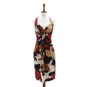 Cache Women 8 Y2K Dress Red Brown Halter Jersey Geometric Abstract VTG Vintage